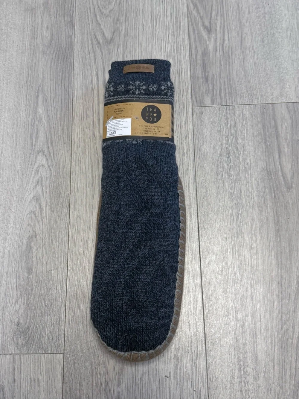 Men's Dark Gray Moccasin Slipper Socks‎ Size 9-13 with Non-Slip Sole